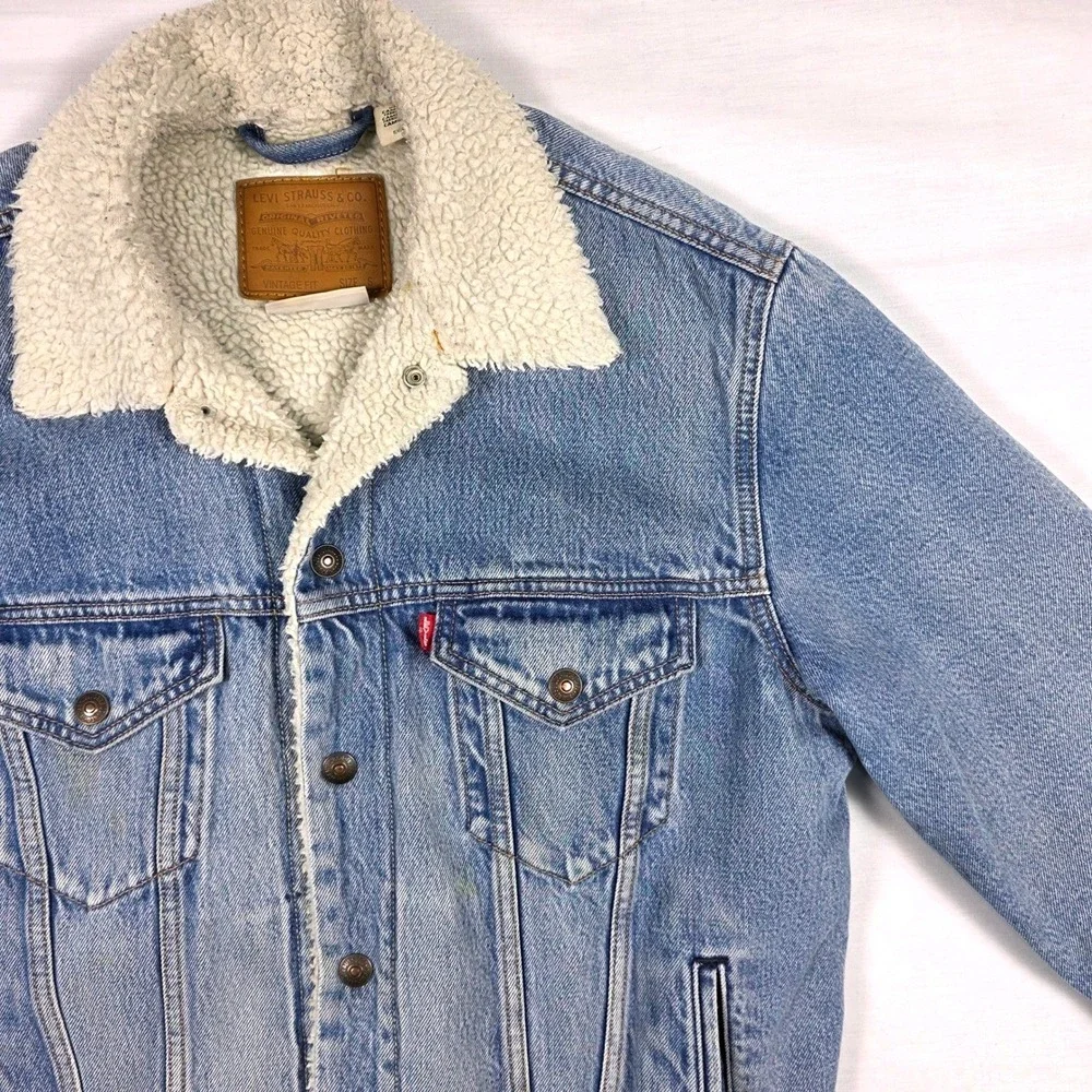 Levi's Vintage Sherpa Lined Denim Trucker Jacket Mens‎ Small Blue Jean Outerwear